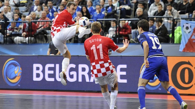 A moment of play in Kazakhstan vs Croatia match on FutsalEURO 2016. Photocredit: (C) GettyImages