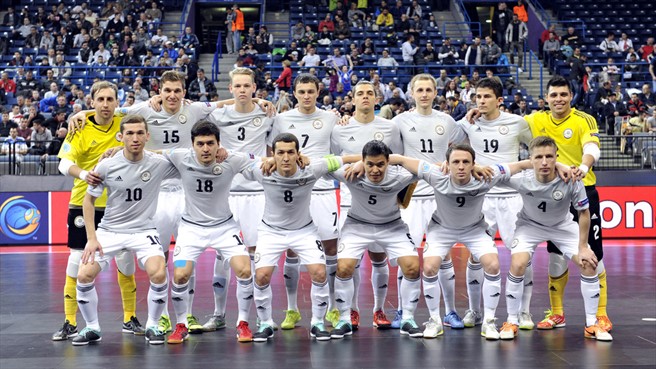 Kazakhstan lineup ahead of its debut game on FutsalEURO against Team Russia. Photocredit: (C) GettyImages