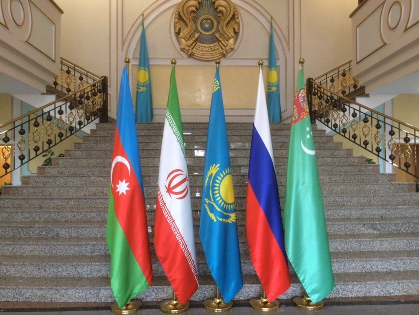 Flags of Caspian Littoral States Lined Ahead of the July 13 FMs Meeting in Astana