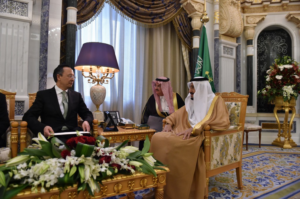 Main photo AC, with Kazakh FM with Saudi King Salman 