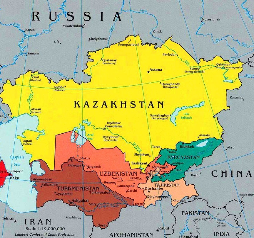 Central Asia Countries And Regions Map Foremost Notable Preeminent ...