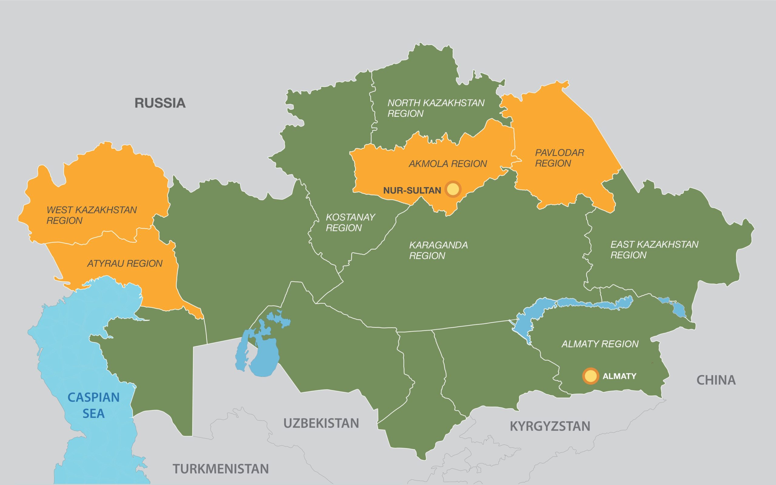 Nur Sultan Kazakhstan Map Nur-Sultan, Almaty And Four Regions Enter Moderate Risk Yellow Zone - The  Astana Times