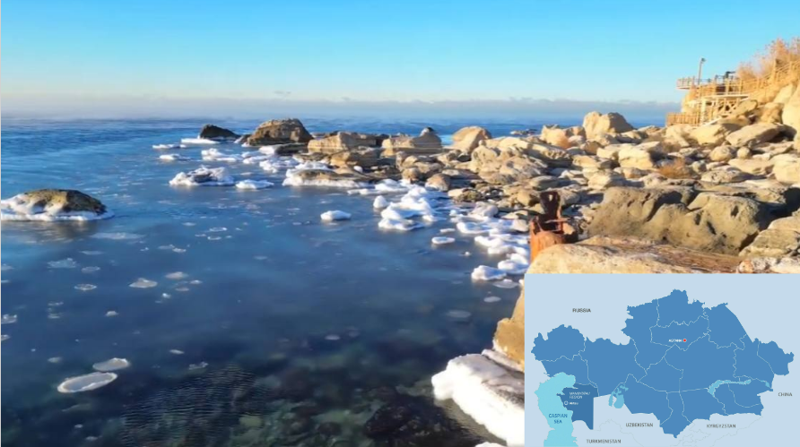 Казахский инстаграмщик поразил пользователей потрясающим видео Каспийского моря, покрытого льдом - Bizmedia.kz